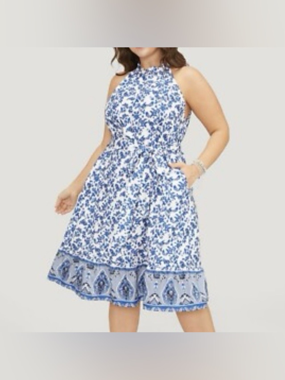 BloomChic Blue and White Halter Floral Sundress